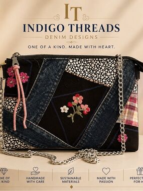 One-of-a-Kind Floral Patchwork Denim Crossbody Bag